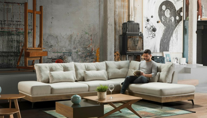 Möbel Ecksofa Holz Couch Wohnzimmer Sofa Couchen Sofas L-Form