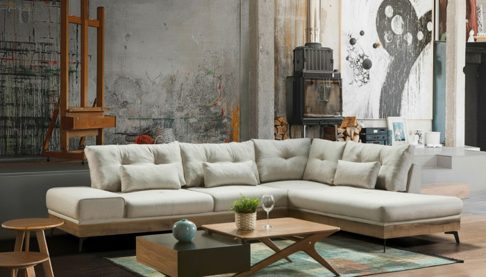 Möbel Ecksofa Holz Couch Wohnzimmer Sofa Couchen Sofas L-Form