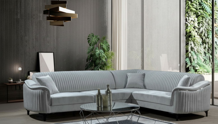 Stoff Ecksofa L-Form Sofa Polster Textil Eckgarnitur Samt Grau 310x240