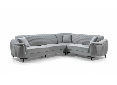 Stoff Ecksofa L-Form Sofa Polster Textil Eckgarnitur Samt Grau 310x240