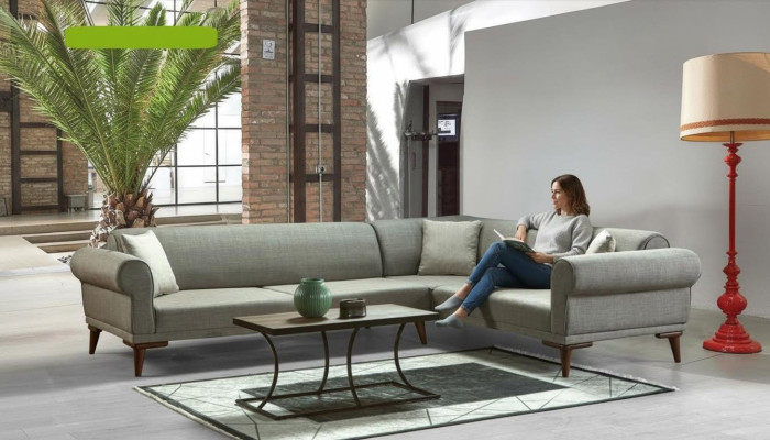 Ecksofa L-Form Couch Polsterung Luxus Wohnzimmer Soft Style Sofa Grau