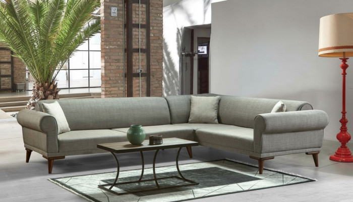 Ecksofa L-Form Couch Polsterung Luxus Wohnzimmer Soft Style Sofa Grau