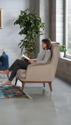 Beige Design Sessel Einsitzer Wohnzimmer Textil Stil Holz Möbel