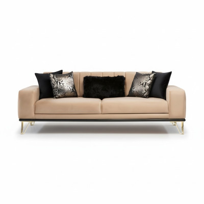 Moderne Sofa 3Sitz Wohnzimmer Couch Design Möbel Metall Beige Polster