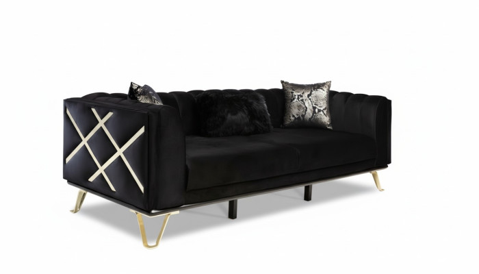 Luxus Sofa 3Sitz Couchen Dreisitzer Textil Möbel Schwarze Samt