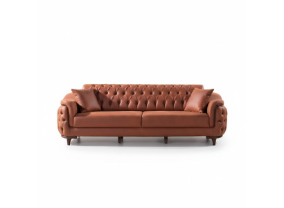Orange Chesterfield Couch Dreisitzer Sofa Möbel Samt Holz Sitzpolster