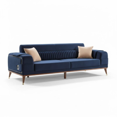 Luxus Blaue Couch Dreisitzer Design Sofas Möble Stoff Textil Samt