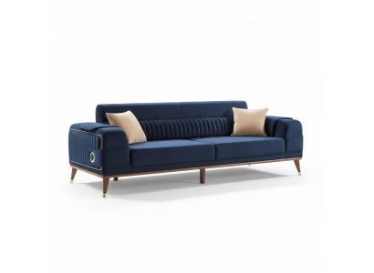 Luxus Blaue Couch Dreisitzer Design Sofas Möble Stoff Textil Samt