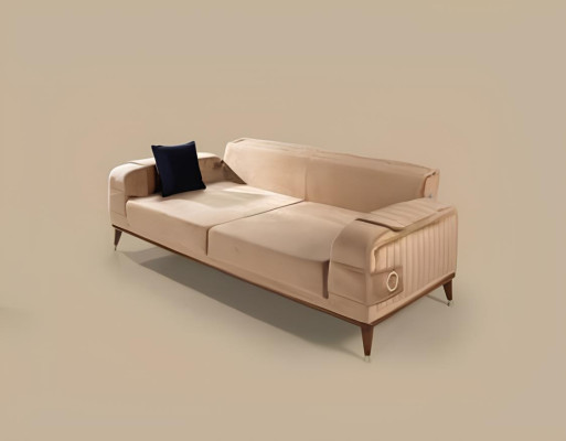 Moderne Sofa 3 Sitzer Farbe Beige Sofas Wohnzimmer Design Stil Holz