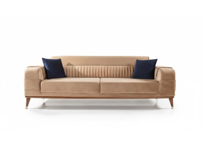 Moderne Sofa 3 Sitzer Farbe Beige Sofas Wohnzimmer Design Stil Holz