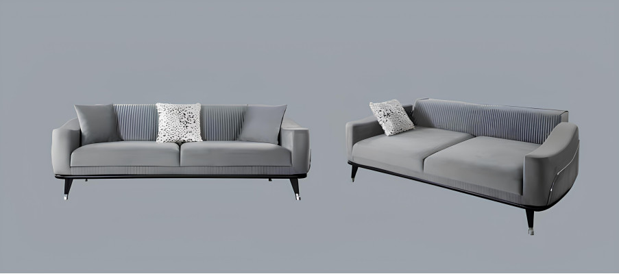Graue Design Couch Sofa Samt Dreisitzer Luxus Couchen Möble Sofas Stoff Textil