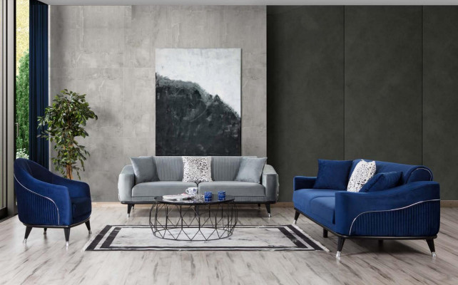 Graue Design Couch Sofa Samt Dreisitzer Luxus Couchen Möble Sofas Stoff Textil