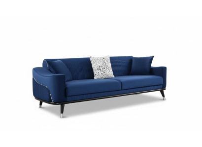Blaue Design Couch Dreisitzer Luxus Sofa Samt Möble Stoff Textil