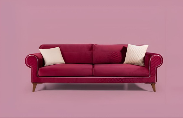 Rotes Sofa 3 Sitz Textil Sofas Couch Polster Luxus Möbel Moderner Dreisitzer