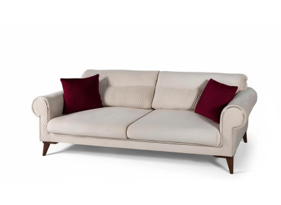 Dreisitzer Sofa 3 Sitzer Stoff beige Couch Sofa große Polster Holz Designer neu
