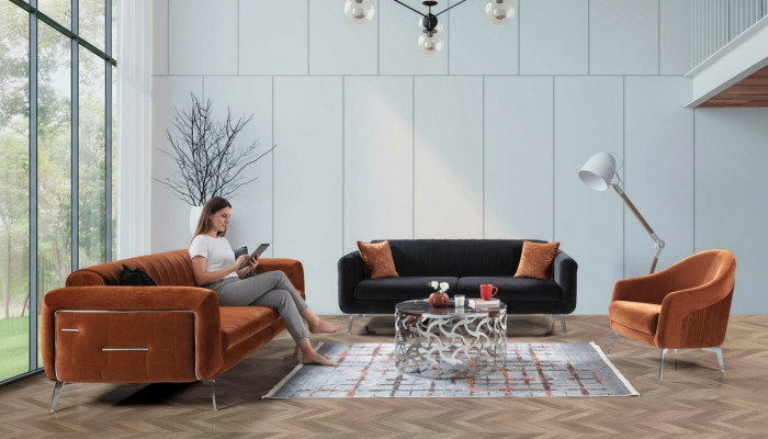 Sofagarnitur 3+3+1 Sitzer Sofas Sessel Luxus Stoff Wohnzimmer Design