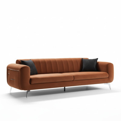 Orange Design Couch Sofa Samt Dreisitzer Luxus Möble Stoff Textil