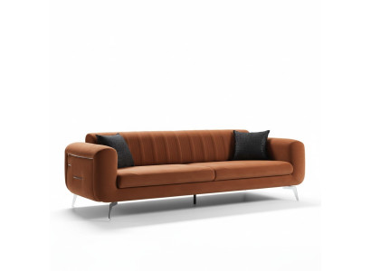 Orange Design Couch Sofa Samt Dreisitzer Luxus Möble Stoff Textil