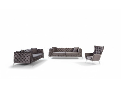 Sofagarnitur Taupe Sessel Dreisitzer 331 Sitz Garnitur Chesterfield