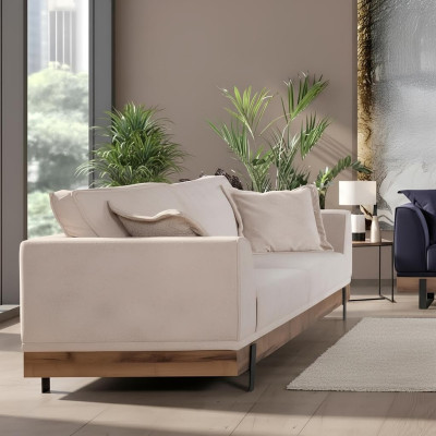 Wohnzimmer Sofa 3 Sitzer Beige Textil Sofas Couch Polster Möbel
