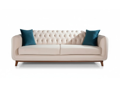 Dreisitzer Sofa Gepolsterte Couch Stoff Möbel Beige weiß Samt