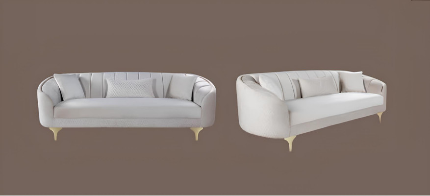 Sofa 3 Sitzer Textil Sofas Couch Polster Möbel Moderner Dreisitzer Beige Samt