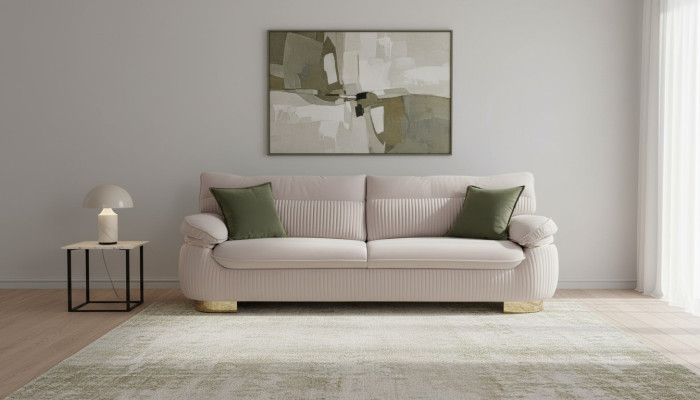 Dreisitzer Sofa 3 Sitz Sofa Couchen Stoff Couch Möbel Modern Samt Weich Beige