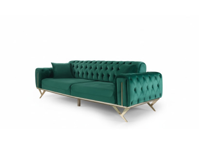 Grüne Chesterfield Couch Dreisitzer Sitzpolster Sofa Möbel Samt Holz