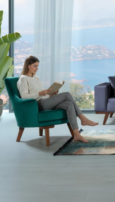 Wohnzimmer Sessel Sitzer 1 Sitz Stoff Polyester Stil Modern Design grüne Farbe