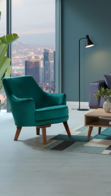 Wohnzimmer Sessel Sitzer 1 Sitz Stoff Polyester Stil Modern Design grüne Farbe