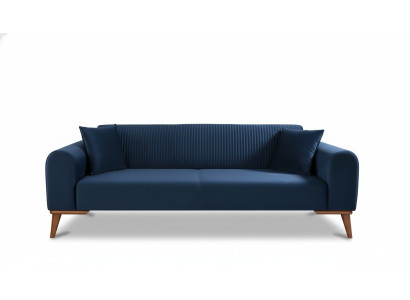 Elegante Blaue Dreisitzer Couch Sofa Wohnzimmer Sitzmöbel Samt