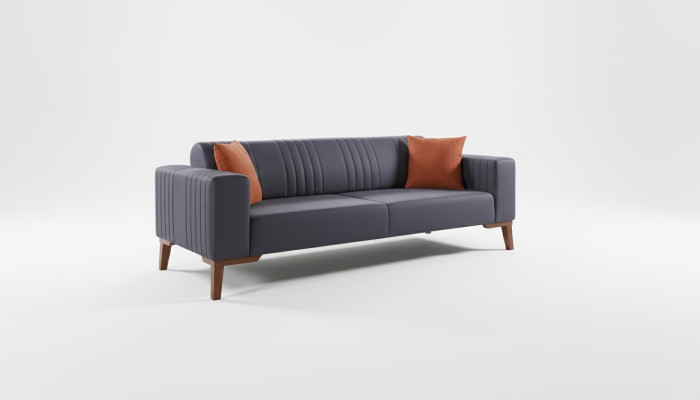 Grau Dreisitzer Couch Elegante Sofa Sitzmöbel Wohnzimmer Samt