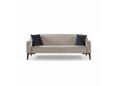 Beige Dreisitzer Couch Elegante Sofa Wohnzimmer Sitzmöbel Samt