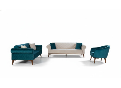Luxus Sofagarnitur 3+3+1 Sitz Dreisitzer Sofa Stoff Textil Stil Sessel