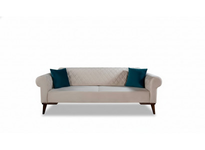 Beige Dreisitzer Couch Elegante Sofa Sitzmöbel Wohnzimmer Samt
