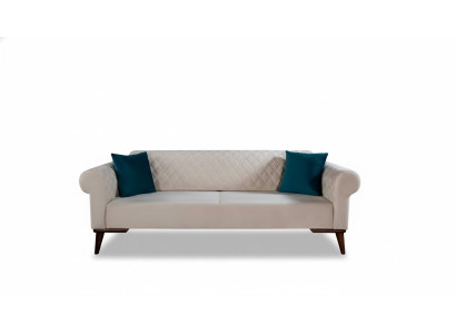 Beige Dreisitzer Couch Elegante Sofa Sitzmöbel Wohnzimmer Samt