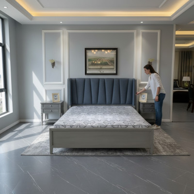 Modernes Bett Polster Design Luxus Doppel Hotel Betten Möbel Ehe Holzbetten Grau