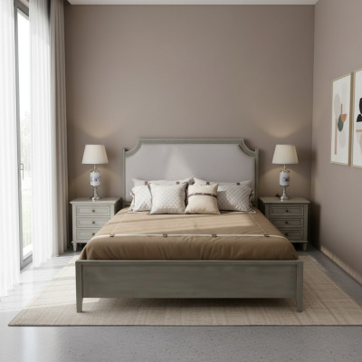Premium Doppelbett im klassischen Design in Grau mit weißer Lederausstattung