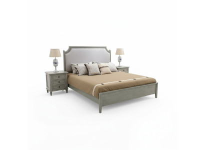 Premium Doppelbett im klassischen Design in Grau mit weißer Lederausstattung
