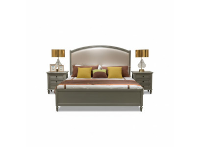 Premium Doppelbett im klassischen Design in Grau mit beiger Lederausstattung