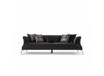 Sofa 3 Sitz Polster Möbel Dreisitzer  Couchen schwarz Holz mit Metall