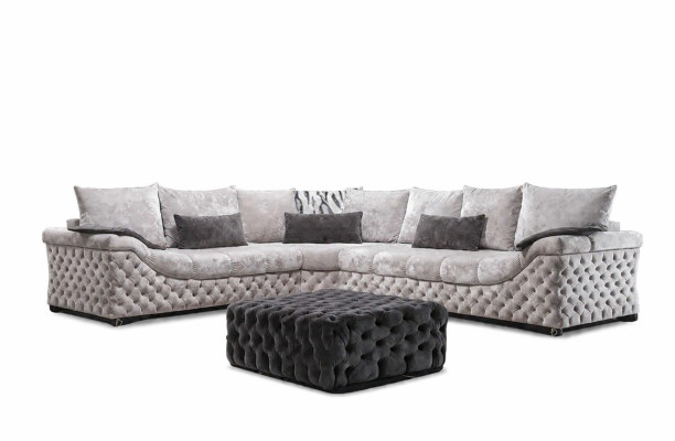 Ecksofa Beige Design Couch Holz mit Textil Wohnzimmer L Form Sofas Neu