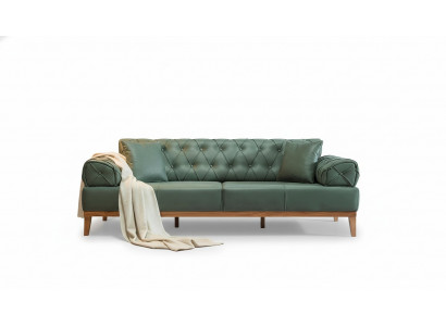 Chesterfield Sofa 3 Sitz Couchen Dreisitzer Grün Neu Textil Holz 220cm