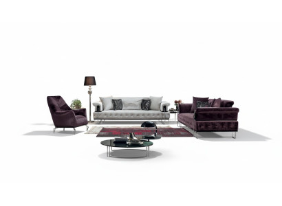 Luxus Garnitur Sofagarnitur 3+3+1Sitz Sofa Sofas Sessel Holz mit Metall
