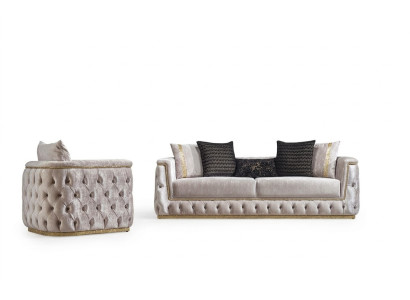 Luxus Chesterfield Sofa Set 3+1 Sitz Couch Polster Möbel Samt Gold
