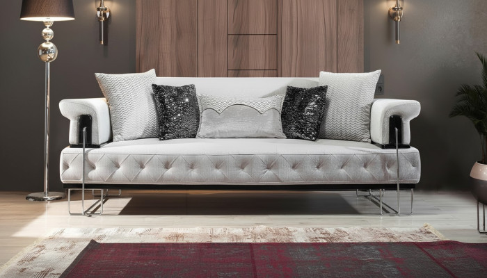 Polster Möbel Dreisitzer Sofa 3 Sitzer Couchen Weiß Metal mit Textil