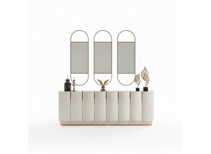 Wohnzimmer Anrichte weiß Spiegel Material Holz mit Metall Stil Modern