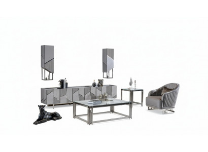Set TV-Ständer Sessel Couchtisch Beistelltisch Wohnzimmer 4tlg grau neu