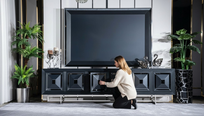 Wohnzimmer TV schrank tv fernseher stander schrank lowboard neu Schwarz