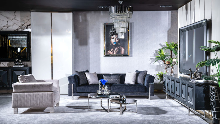 Luxus Sofa 3 Sitzer Sofas Textil Couch Design Möbel Dreisitzer schwarz